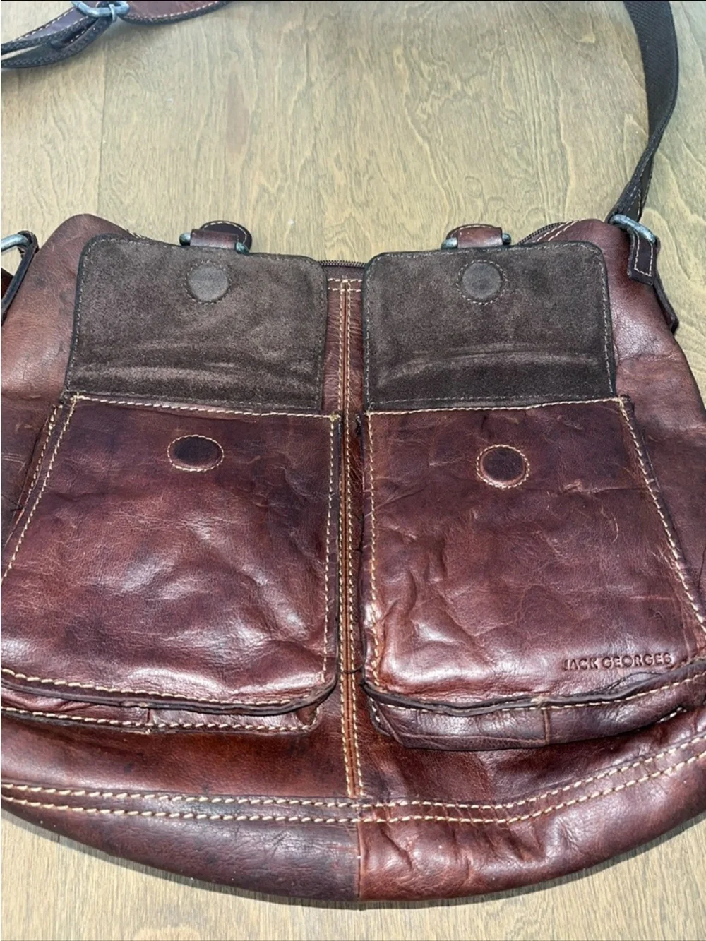 Jack Georges Voyager Crossbody / Shoulder Bag Dark Brown Genuine Leather NICE